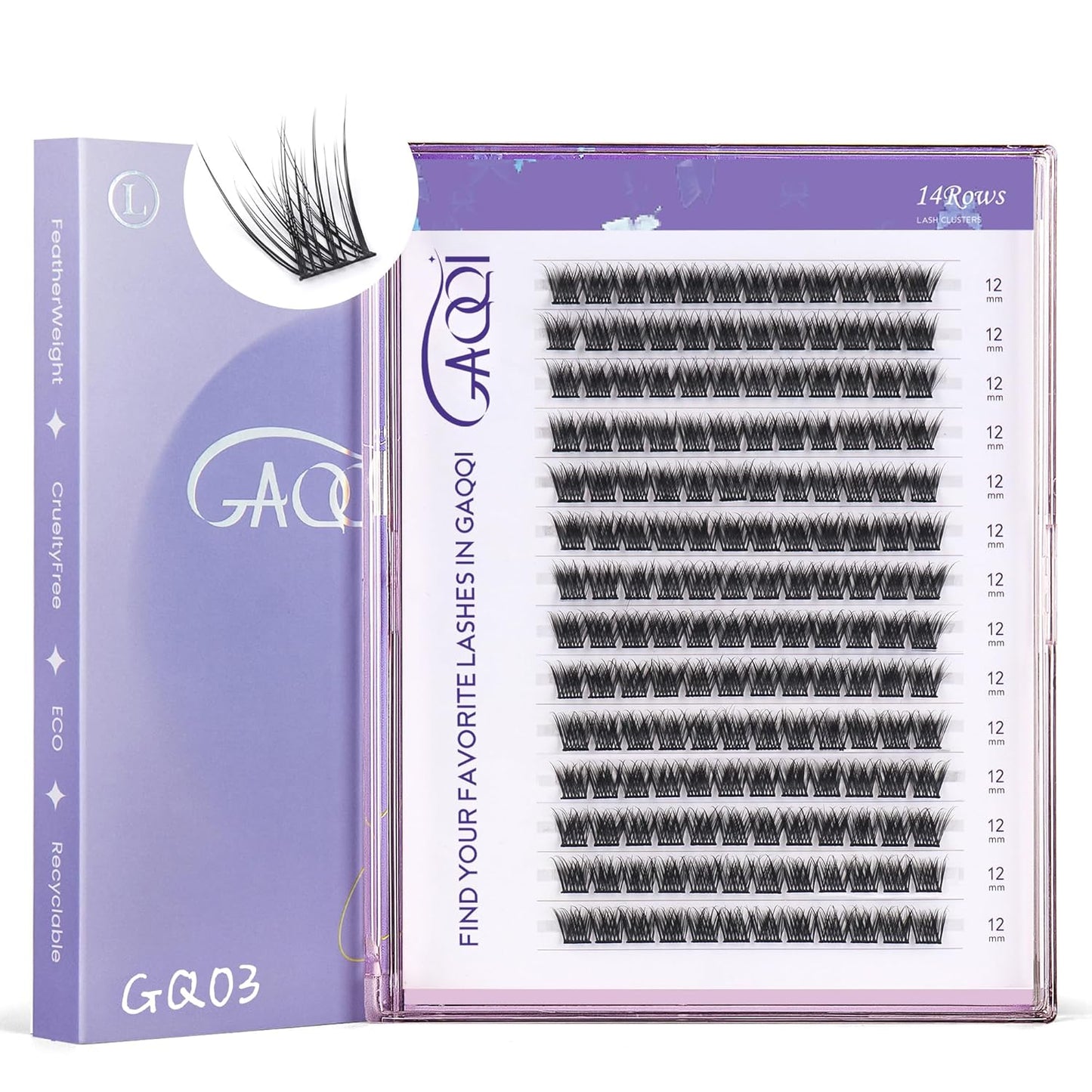 GAQQI Lash Clusters, GQ03 False Eyelashes DIY Lash Extensions D Curl 168PCS Cluster Lashes 12MM, Wispy and Natural Look (GQ03,12mm,D Curl)-FemmiqueWomen