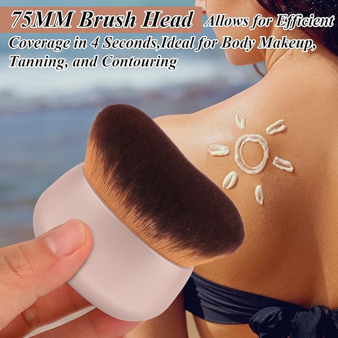 75MM Extra Large Self Tanner Kabuki Makeup Brush – Ultra Soft Dense Vegan Bristles for Body Makeup, Bronzer & Foundation–Applies Tanning Mousse, Lotion & Self Tanner–Khaki, Wet & Dry-FemmiqueWomen