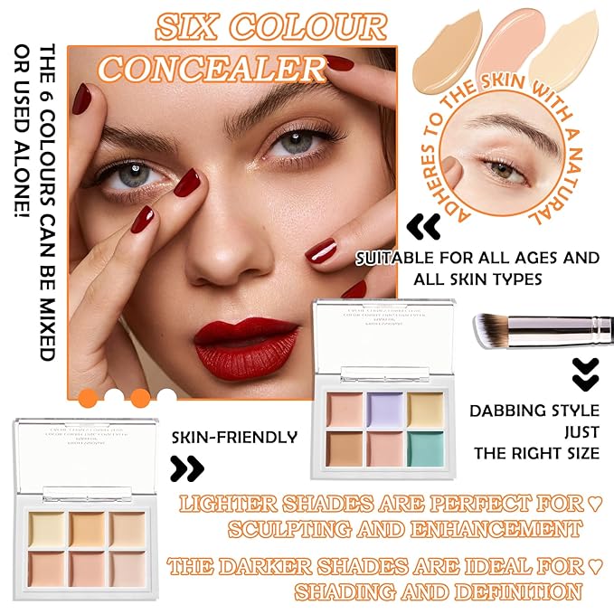 12 Colors Correcting Concealer Contour Makeup Palette, 6 in 1 Color Corrector Palette,Highlighting Concealer Palette Contouring Liquid Foundation Makeup Kit with Brush（2PCS）-FemmiqueWomen
