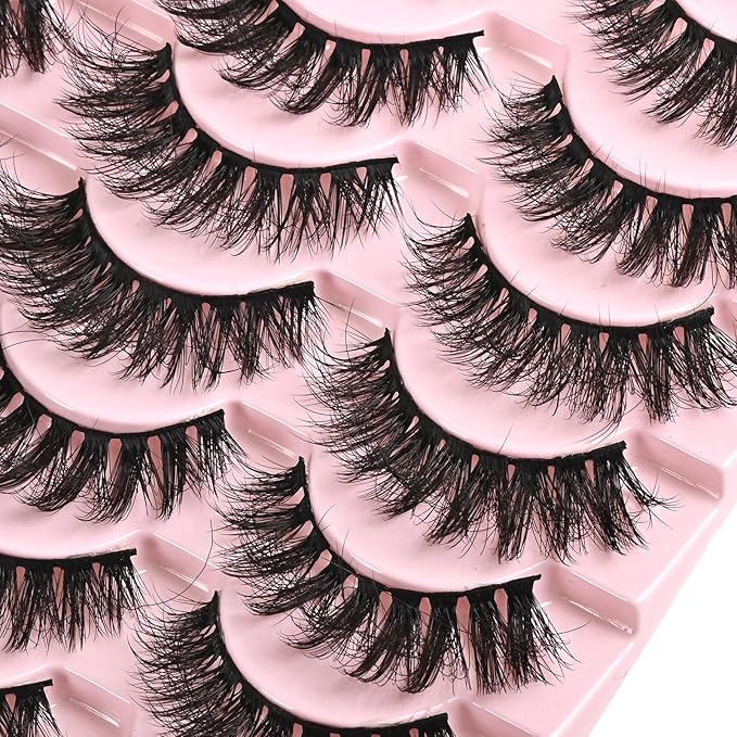 FARRED Wispy Lashes Hybrid Mink Eyelashes 14 Pairs Short Cat Eye Natural Fluffy False Eyelashes Faux Mink Strip Eye Lashes Pack for Daily Makeup (F18 | 8-14 mm)-FemmiqueWomen