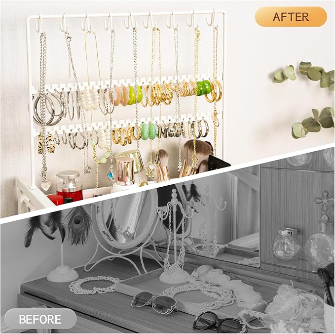YGJT Makeup Organizer, Floor Skincare Cosmetics Organizer with Drawers, Jewelry Organizers and Storage for Earring Necklace, Vanity Organizer for Skin Care Perfume Makeup Brush Nail Polish Hair Tool-FemmiqueWomen