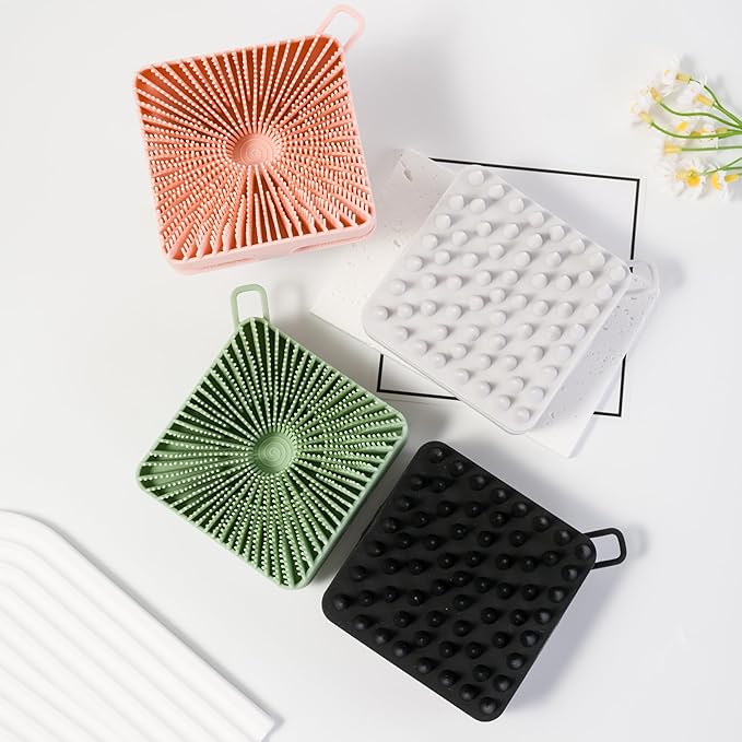 2 PC Silicone Exfoliating Body Scrubber, Silicone Body Shampoo Brush, Soft Silicone Loofah for Sensitive Skin, Shower Silicone Hair Scalp Massager, Easy to Clean, Lather Well(Black&Green)-FemmiqueWomen