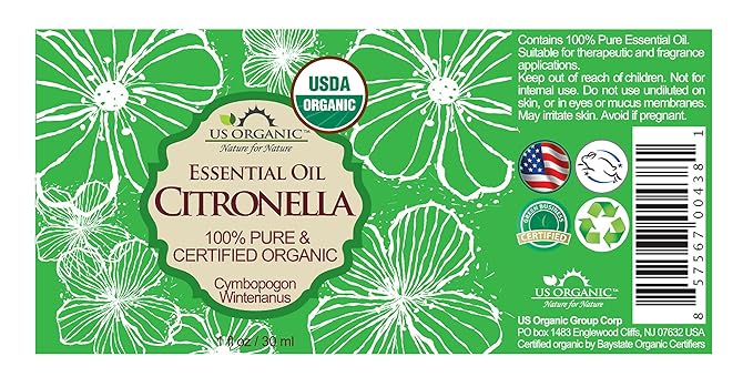 US Organic Citronella Essential Oil, USDA Certified, 100% Pure, 30 ml, Improved caps and droppers – Used for Skin Care, DIY Projects Like Candle Making and Much More-FemmiqueWomen