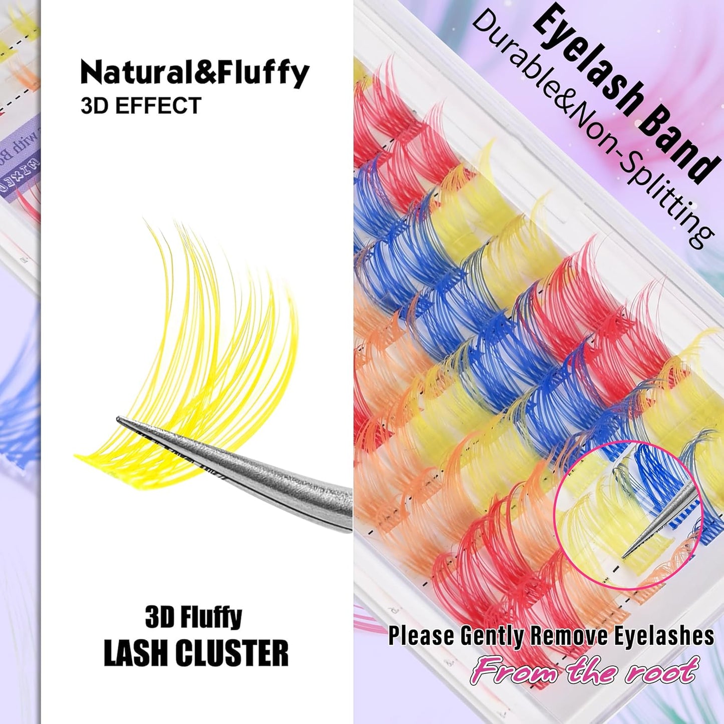 Colored Lash Clusters with Bottom Lashes D Curl 10-18mm Mixed 4 Colors Rainbow DIY Eyelash Extension Colorful Cluster Lashes Pack for Festival Christmas New Year and Cosplay by Yaiseiko-FemmiqueWomen