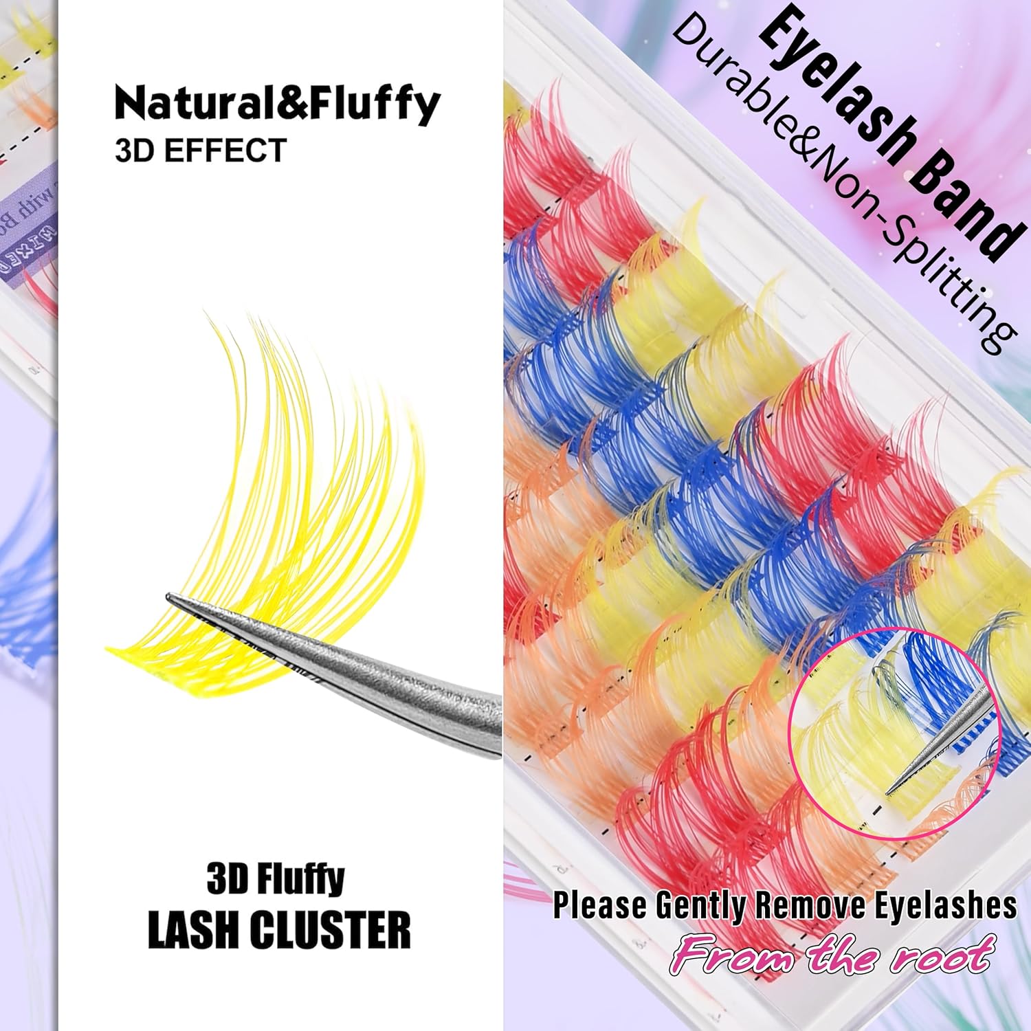 Colored Lash Clusters with Bottom Lashes D Curl 10-18mm Mixed 4 Colors Rainbow DIY Eyelash Extension Colorful Cluster Lashes Pack for Festival Christmas New Year and Cosplay by Yaiseiko-FemmiqueWomen