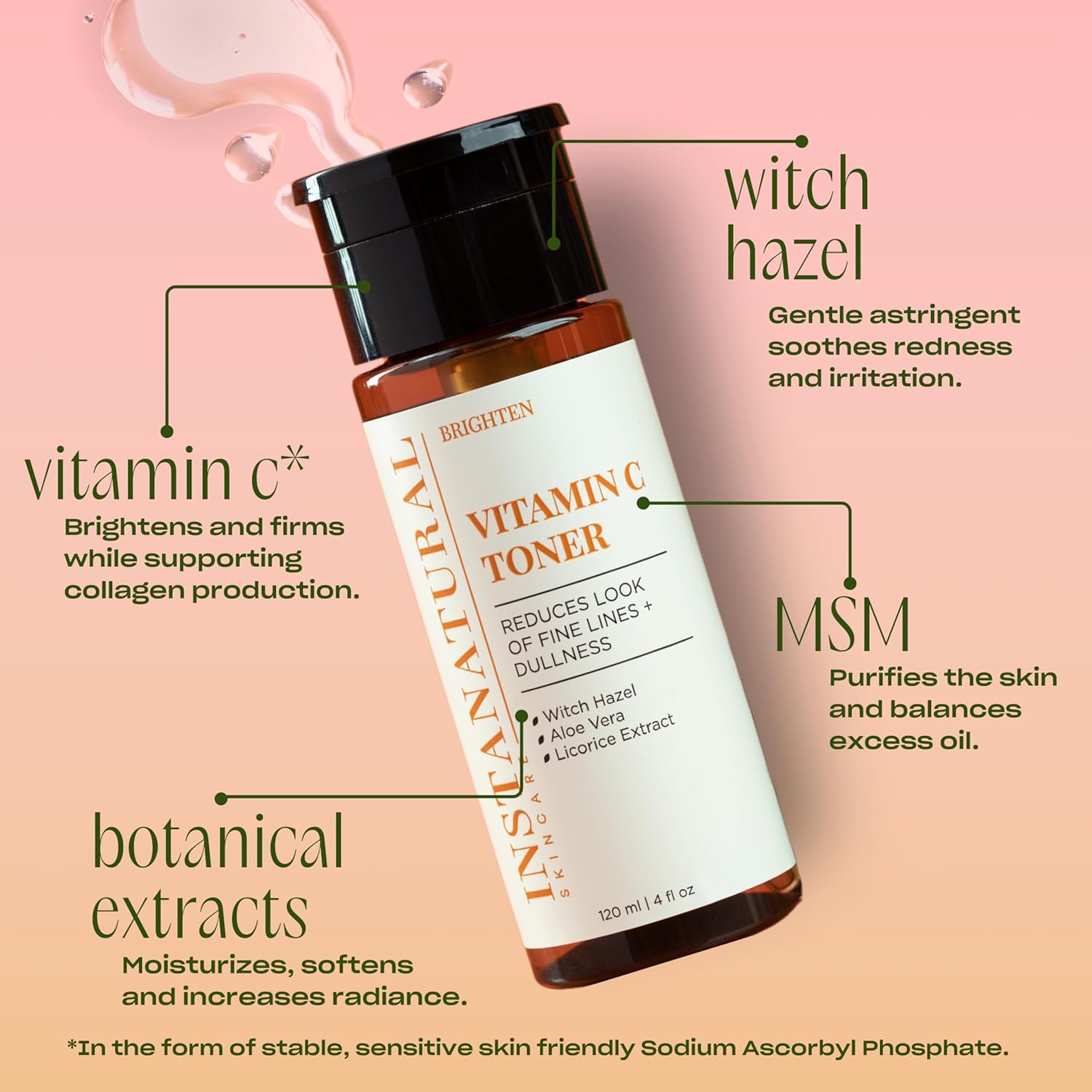 InstaNatural Vitamin C Face Toner, Brightens, Balances pH and Reduces Signs of Aging, Fine Lines and Wrinkles, with Witch Hazel, Lavender and Geranium Oils, 4 Fl Oz-FemmiqueWomen