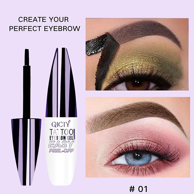 2 Pcs Dark Brown Easy Peel Off Eyebrow Gel, Tattoo Eyebrow Tint, Waterproof & Sweatproof Peel Off Tinted Eyebrow, Long-lasting Natural Color Up to 3 Days, Eyebrow Tattoo for All Skin Types (#01)-FemmiqueWomen