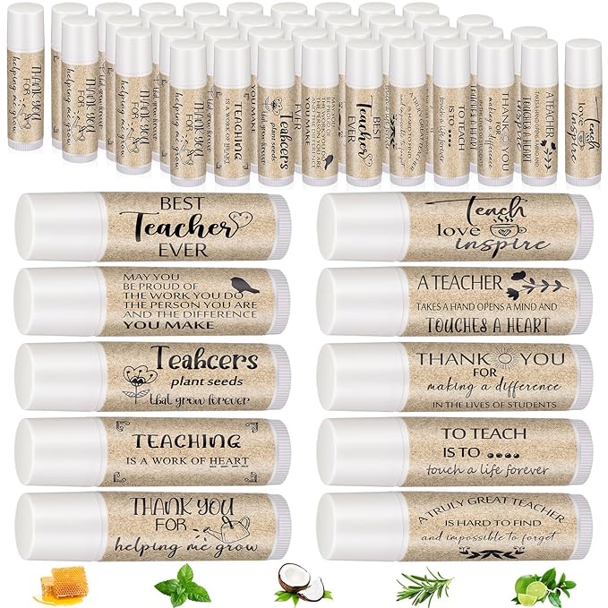 30 Pcs Back to School Teacher Gifts Bulk Lip Balm Favors Thank You Gifts for Teachers with Inspirational Quote Gifts Lip Balm Christmas Thanksgiving Gifts for Teachers Welcome Back to School-FemmiqueWomen