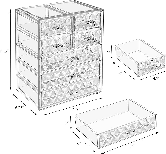 Sorbus Acrylic Makeup Organizer - Organization and Storage Case for Cosmetics Make Up & Jewelry - Big Clear Makeup Organizer for Vanity, Bathroom, College Dorm, Closet, Desk (3 Large, 4 Small Drawers)-FemmiqueWomen