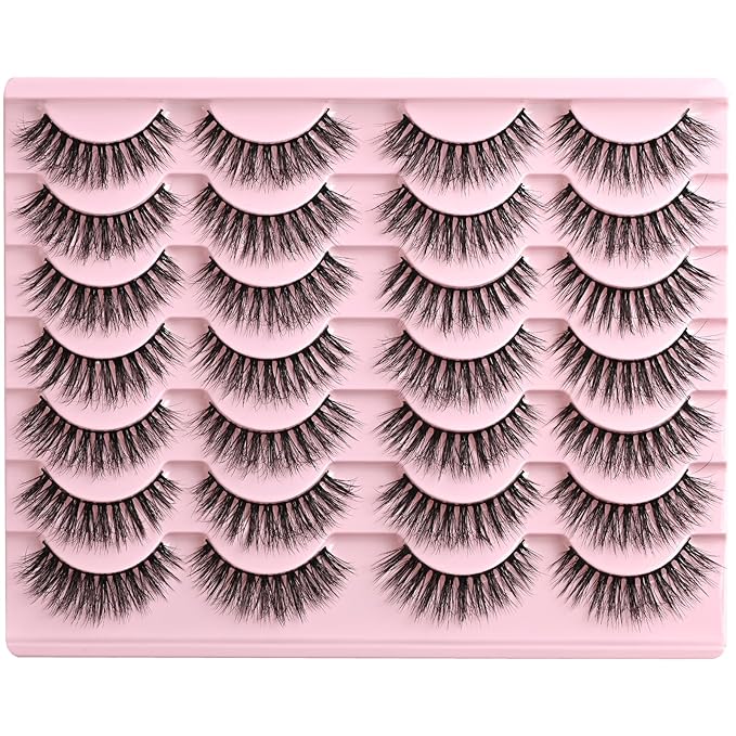 FARRED Natural Eyelashes Wispy Lashes Short False Eyelash Small Cat Eye Fake Lashes Full Pestañas Sets for MUA and Beginners Daily Makeup (F2 | 7-14mm)-FemmiqueWomen