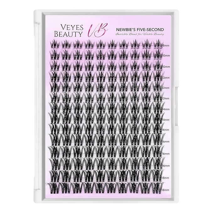 VEYESBEAUTY Lash Clusters Eyelash Extensions Thin & Invisible Band DIY Individual False Eyelashes Newbie's Five-Second Series Wispy Lash Tray for Self-application, Camellia Lashes 8-18mm Mixed Length-FemmiqueWomen