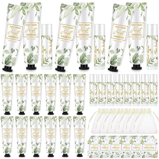 25 Set Wedding Lip Balms and Hand Cream Gift Set Include 25 Moisturizing Hand Care Cream 25 Lip Balms with Thank You Cards and Bags Bridesmaid Gift Set for Bridal Shower Wedding(Greenery)-FemmiqueWomen