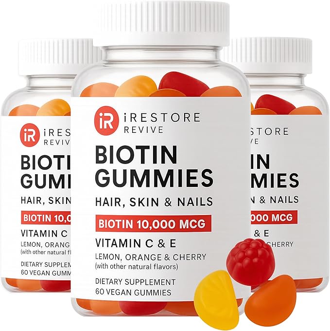 iRestore Hair Gummy Vitamins, Vegan Biotin Gummies for Hair Skin and Nails, Hair Growth Gummies for Women & Men, Biotin 10,000mcg, 3PK-FemmiqueWomen