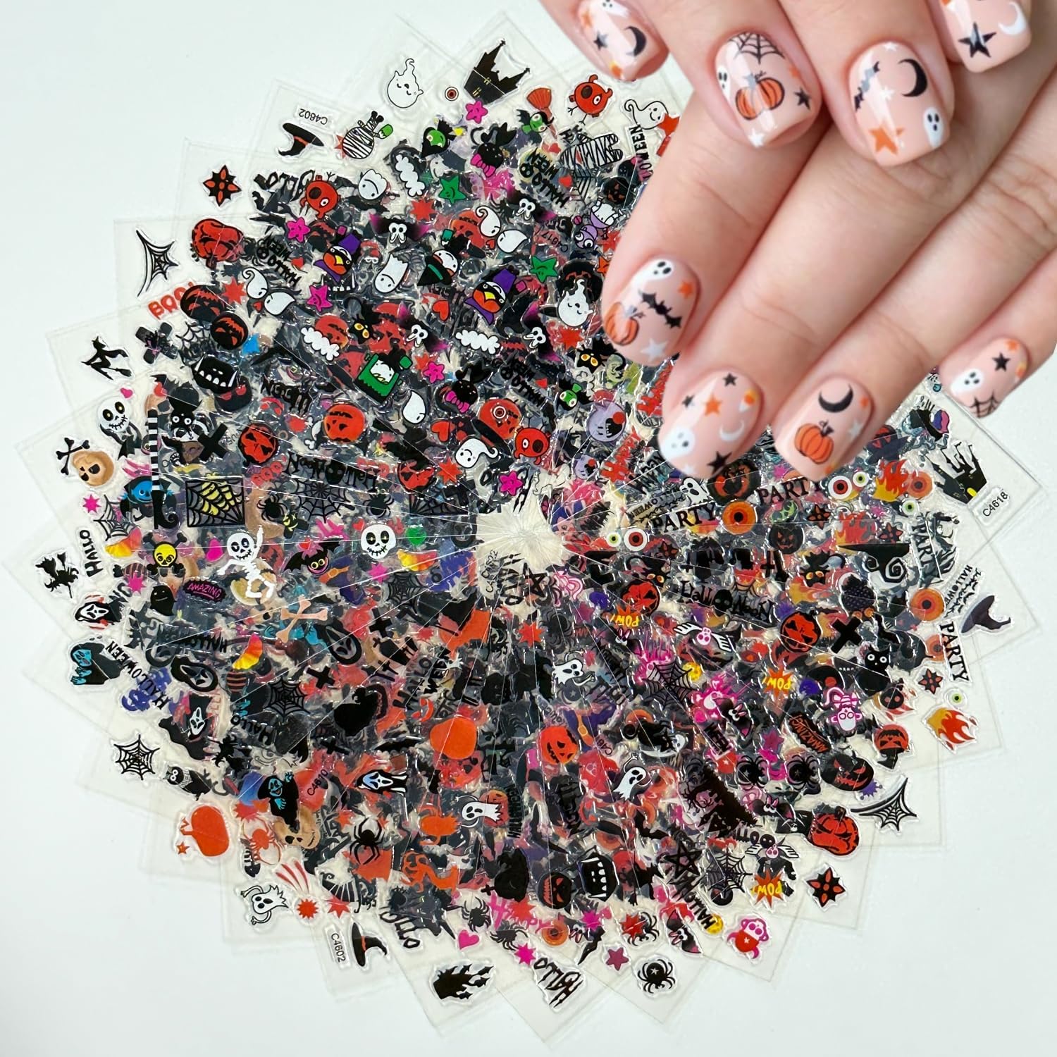 30 Sheets Halloween Nail Stickers 3D Self Adhesive Halloween Nail Decals Ghost Spider Nail Art Stickers Pumpkin Bat Nail Design Nail Art Supplies for Acrylic Nails Decorations for Women-FemmiqueWomen