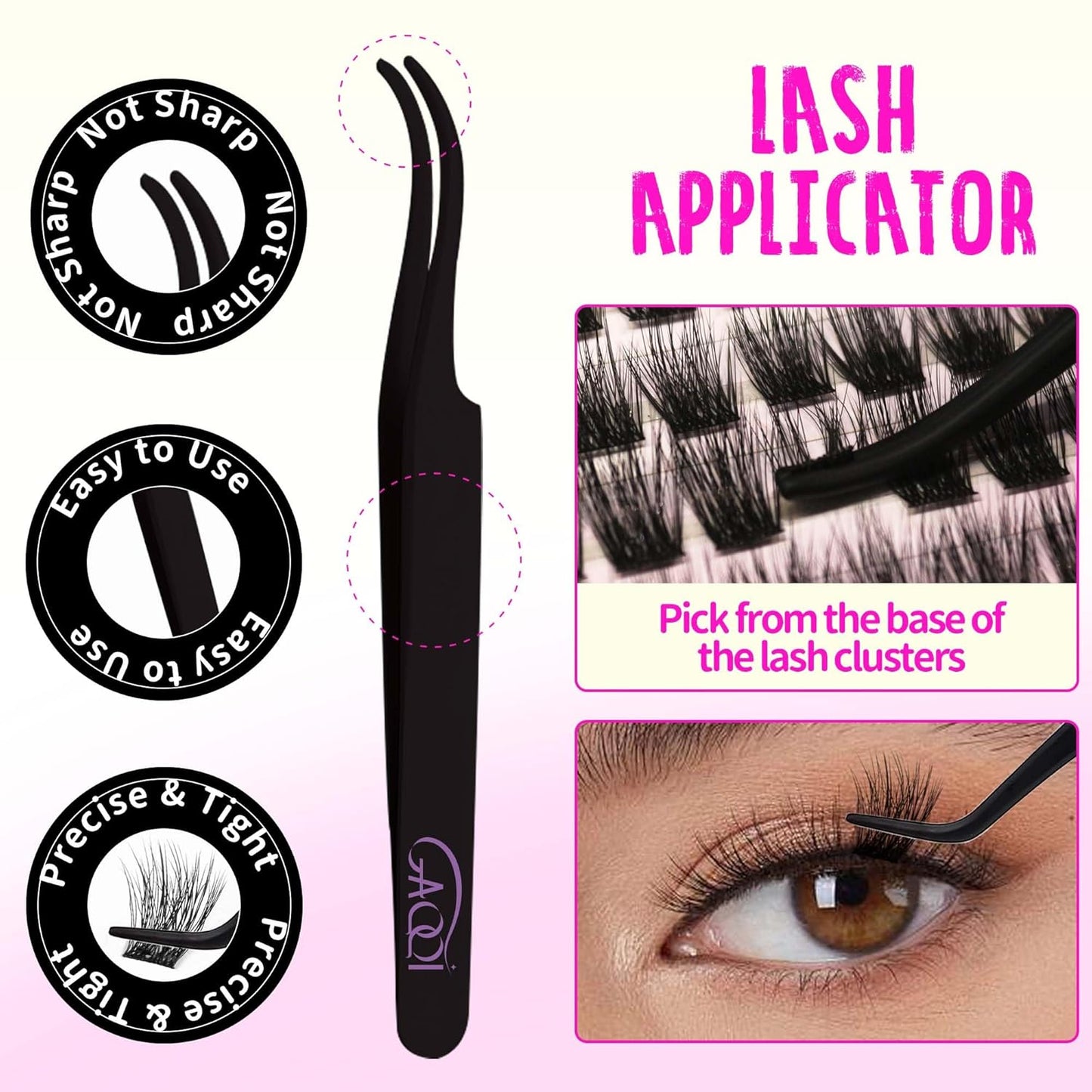 GAQQI Lash Clusters Kit, DIY Lash Extensions Kit 10-14mm Cluster Lashes, Wispy Eyelash Clusters with Lash Bond and Seal+Lash Tweezer+Remover+110pcs Thin Band Individual Lashes (3D-GQ08-KIT)-FemmiqueWomen
