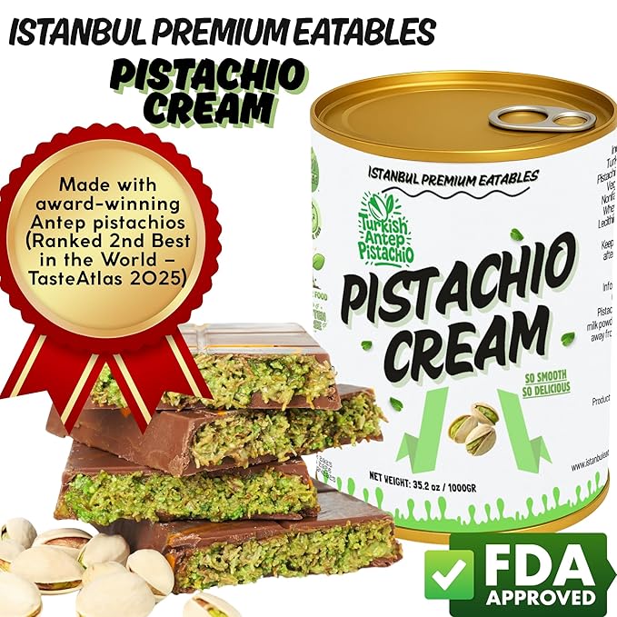 Istanbul Premium Pistachio Cream, Pistachios for Dubai Chocolate Bar, Cream for Dessert, Kataifi & Knafeh, Crema de Pistacho Pistachio Cream, Non-GMO, 2.2 lb (1kg)-FemmiqueWomen