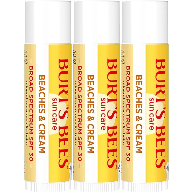 Burt’s Bees SPF 30 Lip Balm Mothers Day Gifts for Mom, Beaches and Cream, Water-Resistant Sun Care, Nano-Free Zinc Oxide Formula, Natural Origin Conditioning Lip Treatment, 3 Tubes, 0.15 oz.-FemmiqueWomen