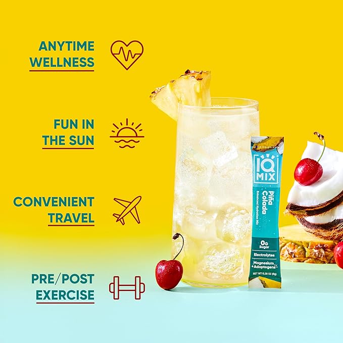 IQMIX Hydration Electrolyte Powder – 4-in-1 Formula for Hydration, Mental Clarity, Mood and Recovery – Sugar-Free Drink Mix, Keto, Magnesium L-Threonate, Lion’s Mane – 40 Count Piña Colada-FemmiqueWomen