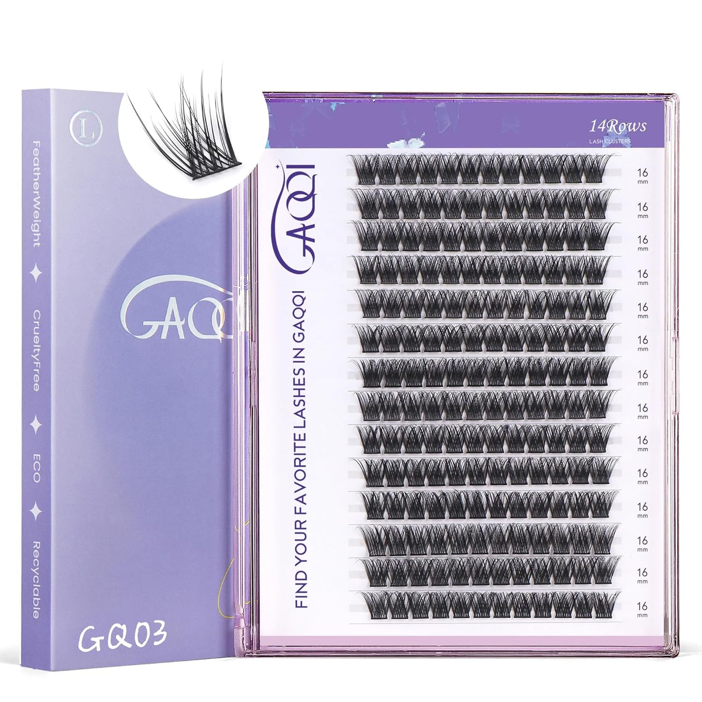 GAQQI Lash Clusters, GQ03 False Eyelashes DIY Lash Extensions C Curl 168PCS Cluster Lashes 16MM, Wispy and Natural Lash Wisps (GQ03,16mm,C Curl)-FemmiqueWomen