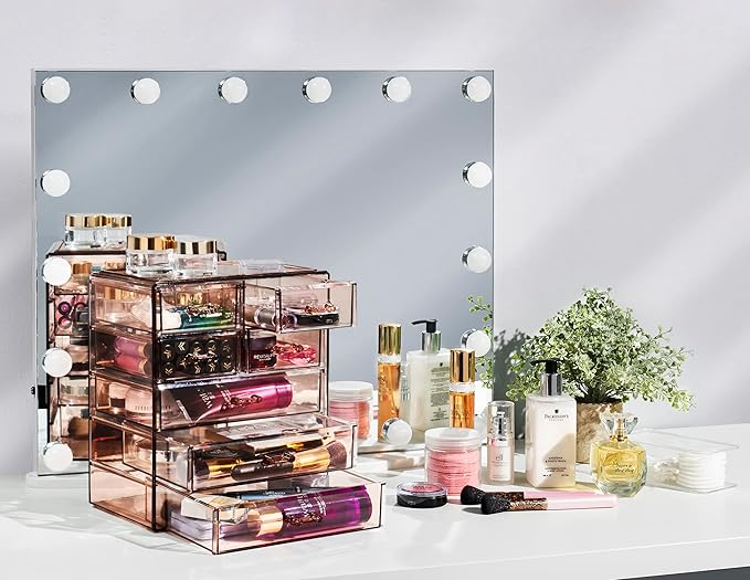 Sorbus Acrylic Makeup Organizer - Organization and Storage Case for Cosmetics Make Up & Jewelry - Big Clear Makeup Organizer for Vanity, Bathroom, College Dorm, Closet, Desk (3 Large, 4 Small Drawers)-FemmiqueWomen