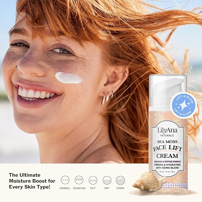 LilyAna Naturals Bakuchiol Face Lift Cream with Sea Moss and Peptide Complex - Face Cream for Women - Moisturizing and Lifting Facial Cream - Anti-Aging Overnight Moisturizer - Made in the USA - 1 oz-FemmiqueWomen