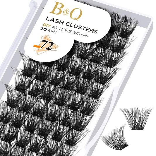 Lash Clusters B02 D Curl 14mm DIY Eyelash Extensions C D Curl B&Qaugen Mega Volume Individual Lashes Eyelash Clusters Extensions Individual Lashes Cluster DIY at Home 72 Clusters Lashes (NM-D-14mm)-FemmiqueWomen
