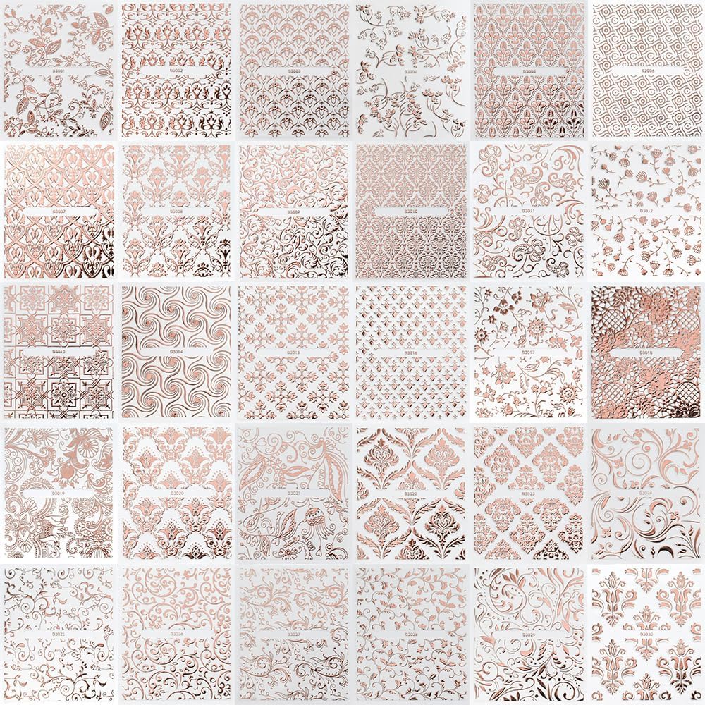 30 Sheets Rose Gold Lace Line Nail Stickers 3D Self Adhesive Nail Art Charms Sticker Decals for Crafts Supplies Accessories (ST-RG)-FemmiqueWomen