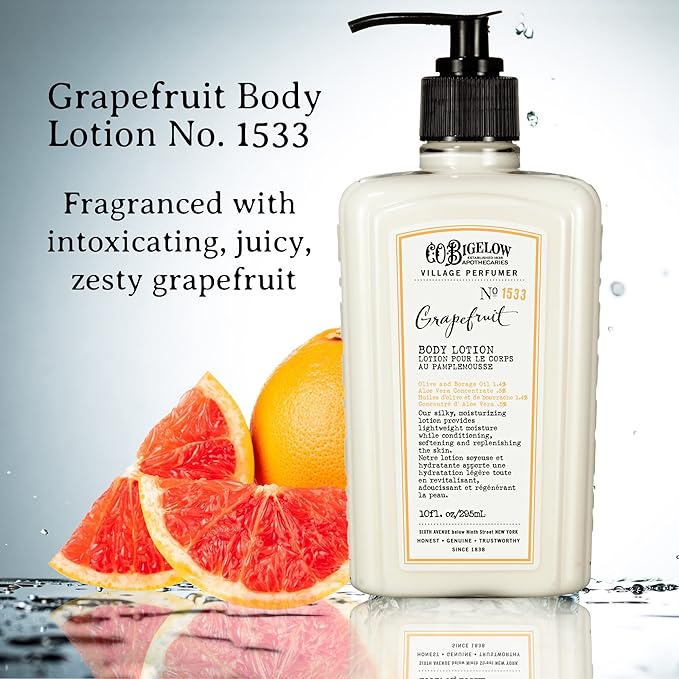 C.O. Bigelow Grapefruit Body Lotion, Village Perfumer Moisturizing Body Lotion with Aloe Vera, Borage Oil & Olive Oil, 10 Fl Oz-FemmiqueWomen