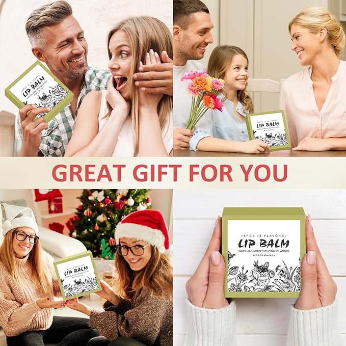 16 Pack Lip Balm, Natural Lip Balm Bulk with Vitamin E and Coconut Oil, Moisturizing Lip Balm for Dry Cracked Lips, Lip Balm for Stocking Stuffers - 8 Flavors-FemmiqueWomen