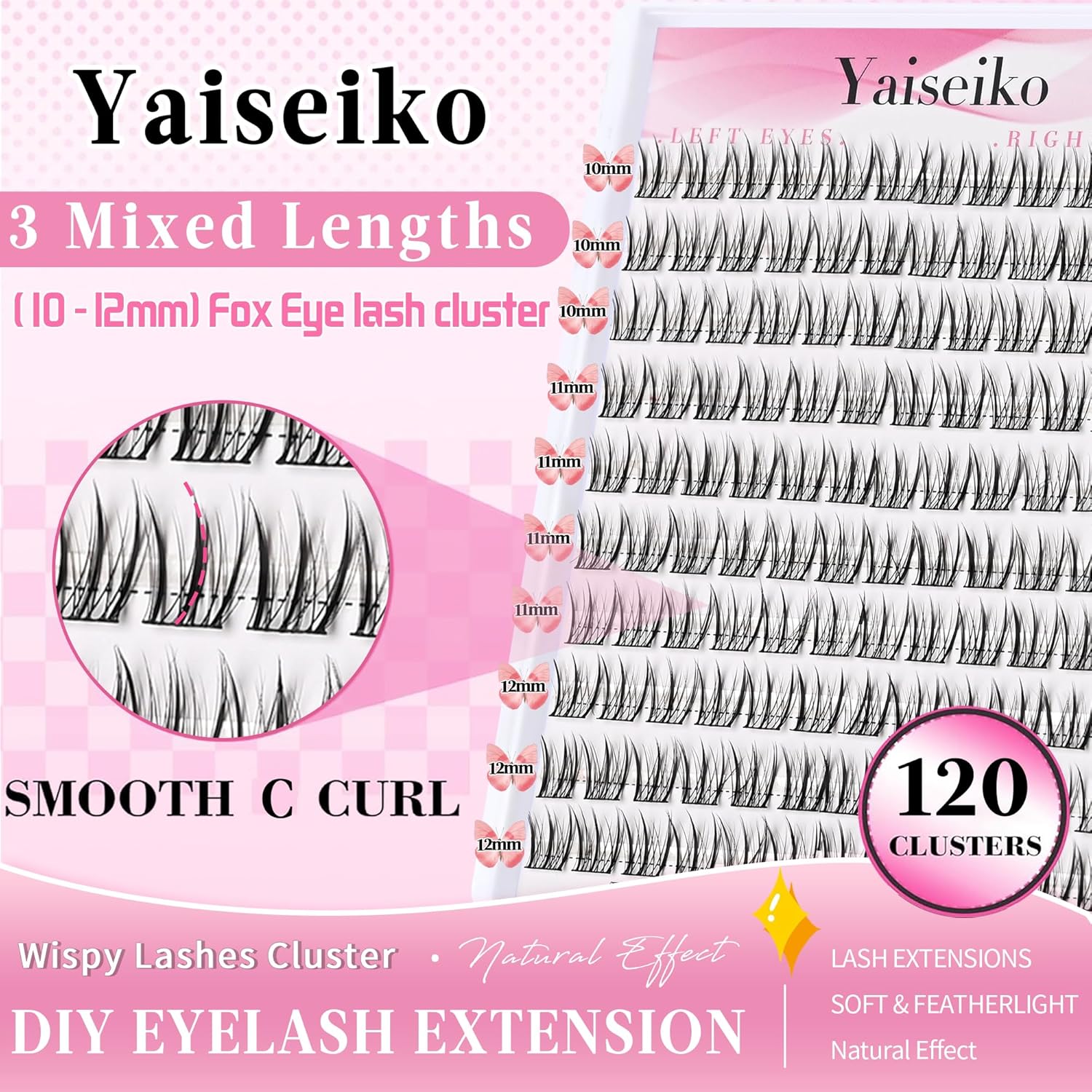 Natural Lash Clusters Wispy DIY Cluster Eyelash Extensions C Curl Individual Lashes 10-12mm Short Eyelash Clusters Manga Cluster Lashes 120pcs Lashes Clusters-FemmiqueWomen
