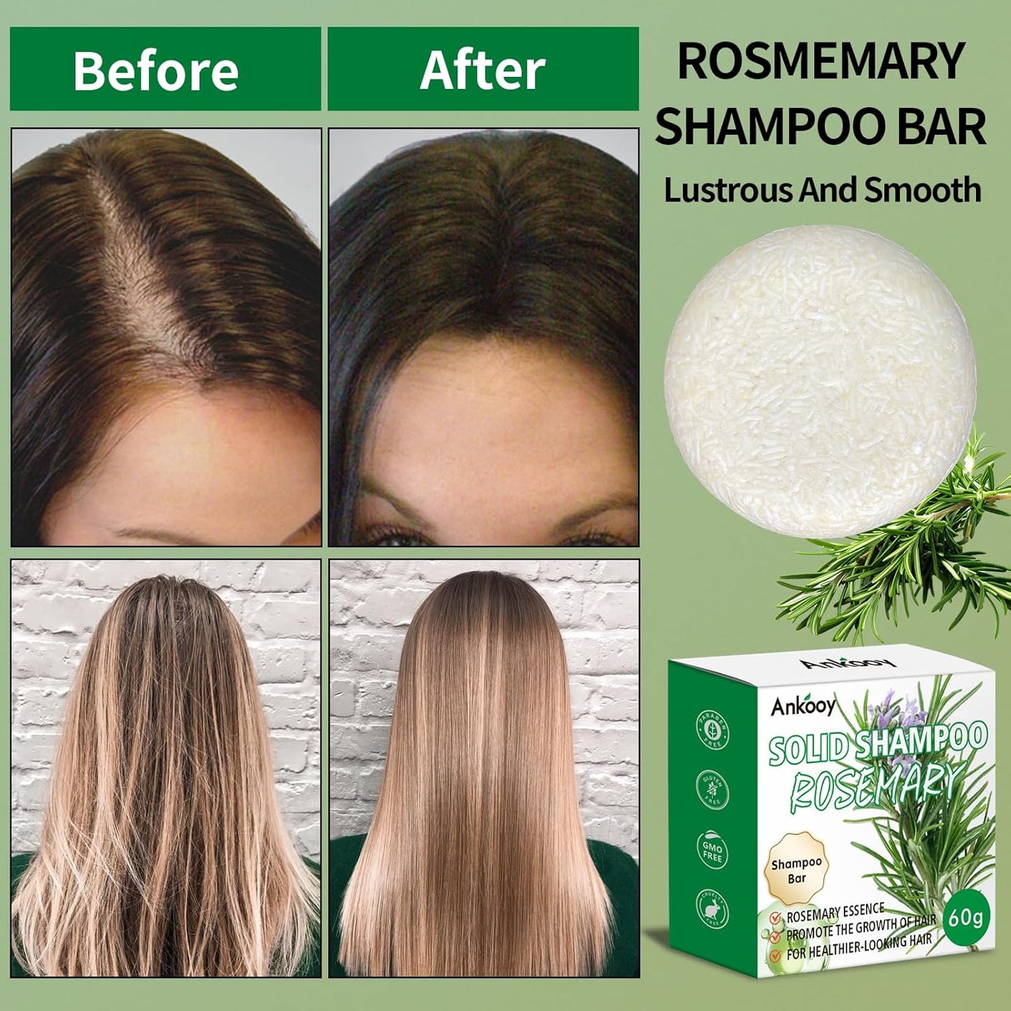 2 Pack Rosemary Oil Shampoo Bar,Natural Solid Hair Growth Soap Bars,Effective Cleansing Scalp Hair Loss Shampoo Bar,Organic Hair Oil Control,Strengthening,Thickening & Volumizing Soap for Hair-FemmiqueWomen