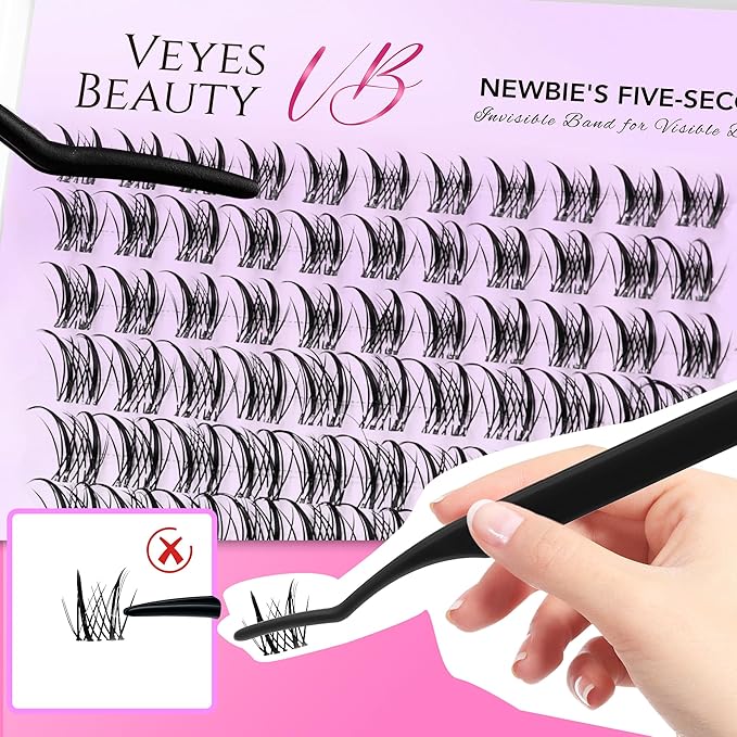 VEYESBEAUTY Lash Clusters Kit Eyelash Extensions Thin & Invisible Band DIY Individual False Eyelashes Newbie's Five-Second Series Lash Tray for Self-application, Sylph Lashes 8-18mm Mixed Length-FemmiqueWomen