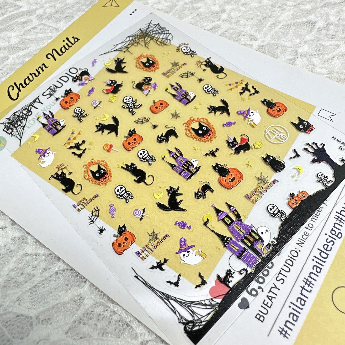 1 Sheets Embossed Halloween Nail Stickers for Nail Art Cute Pumpkin Black Cat Nail Decals Self-Adhesive Horror Ghost Skeleton Nail Art Stickers 5D Spider Web Nail Design Decals for Women-FemmiqueWomen