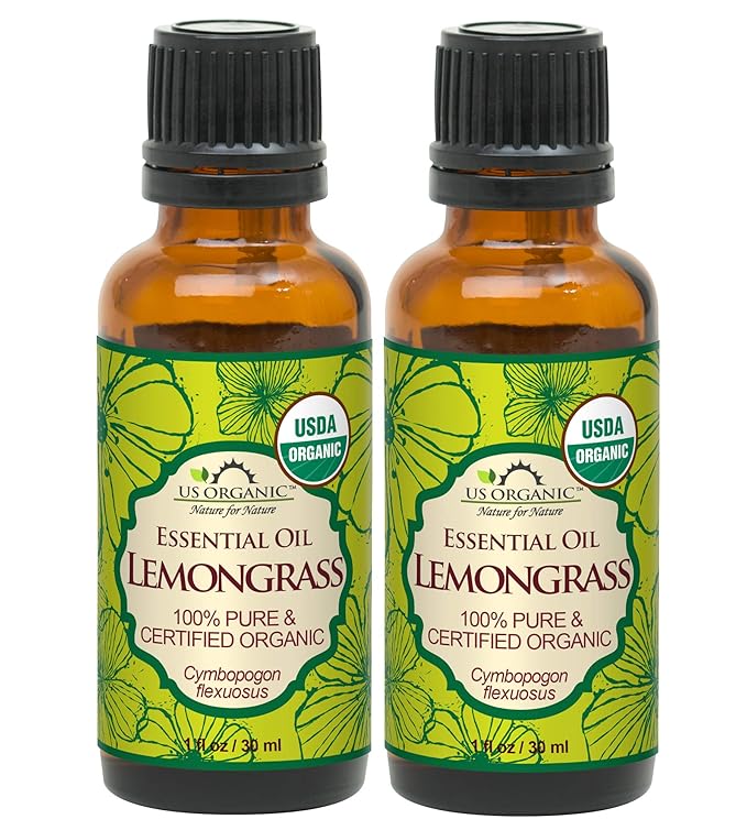 US Organic 100% Pure Lemongrass Essential Oil, USDA Certified Organic, Extracted by Steam Distillation Method, for Hair, Nail Polish Remover, Bees Attraction, and More. 30 ml, Value 2 Pack-FemmiqueWomen