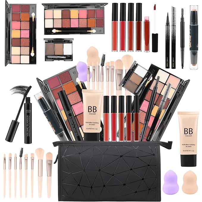 28 Pieces Makeup Kit for Women Full Kit, Eyeshadow Palette,Lip Gloss Set,Lipstick,Blush,Foundation,Concealer,Mascara,Eyebrow Pencil,Include Makeup Brush Set,Professional Makeup Kit for Teens-FemmiqueWomen