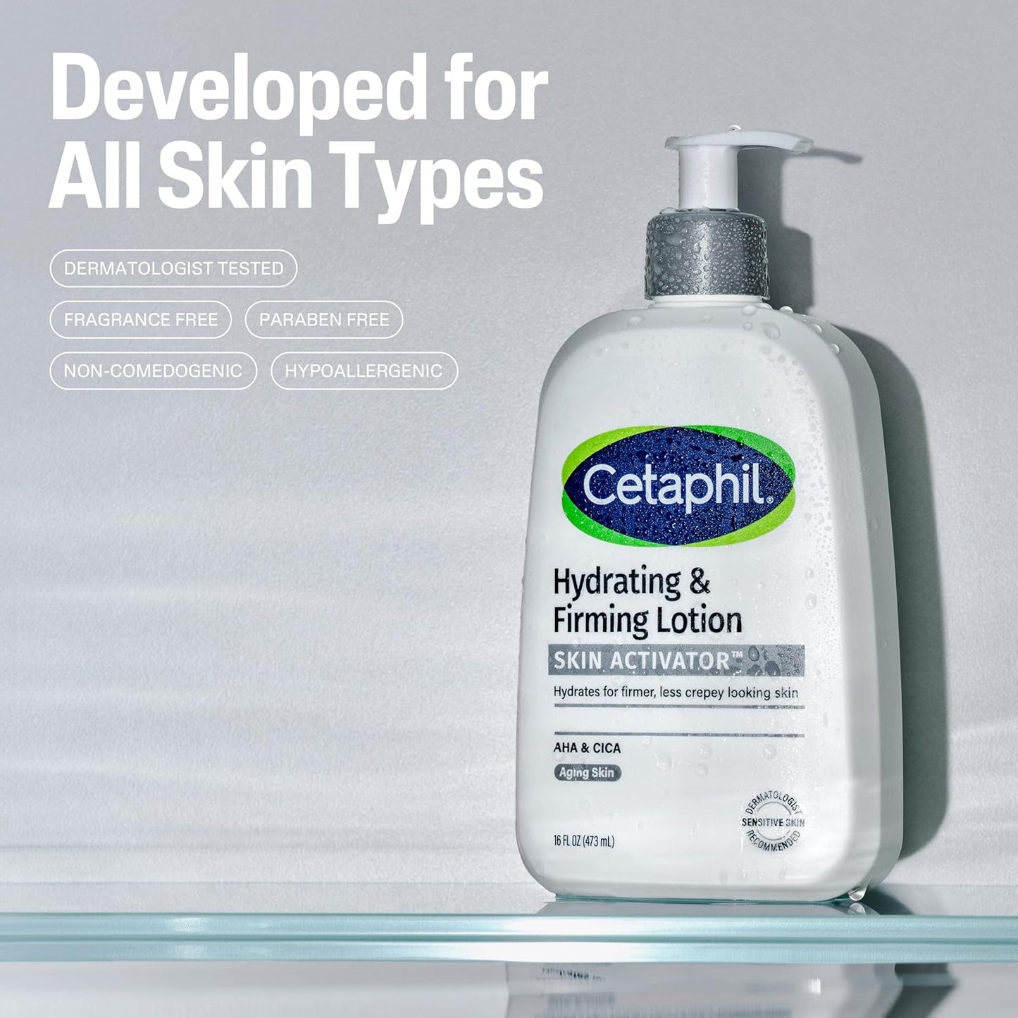 Cetaphil Skin Activator Hydrating & Firming Body Lotion 16oz, Mandelic Acid (AHA) and Centella Asiatica (CICA) Body Moisturizer, Hydrates and Firms Aging Skin, Anti-Aging Body Skincare-FemmiqueWomen