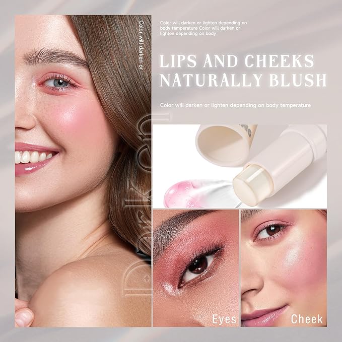 2PCS Color Changing Blush Stick for Cheeks Makeup,Clear Blush PH Temperature Change Magic Pink Cream Blusher Waterproof Multi-Use Lips and Face Tint,Matte Finish Natural Lightweight Jelly-FemmiqueWomen