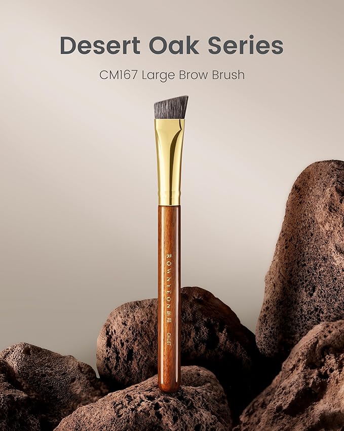 Desert Oak Series Flat Angled Eyebrow Brush - Straight Edge Design for Natural Hair-Like Strokes, 50% Weasel & Goat Hair Blend, Ebana Handle & Brass Ferrule (CM 167)-FemmiqueWomen