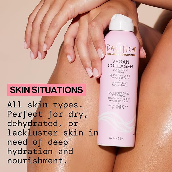 Pacifica Spray Lotion for Body - Vegan Collagen Body Milk Spray – Hydrating Moisturizer Mist Fast-Absorbing Instantly Hydrates & Softens Skin Jasmine & Vanilla Natural Scent Clean Beauty Non-Aerosol-FemmiqueWomen