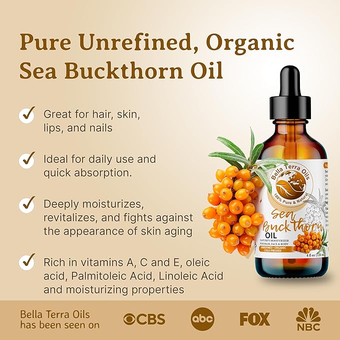 Bella Terra Oils - Organic Sea Buckthorn Oil 8oz - Cold-Pressed Treasure, Bursting with Omega-3 & Omega-6, A Radiant Glow in Every Bottle-FemmiqueWomen
