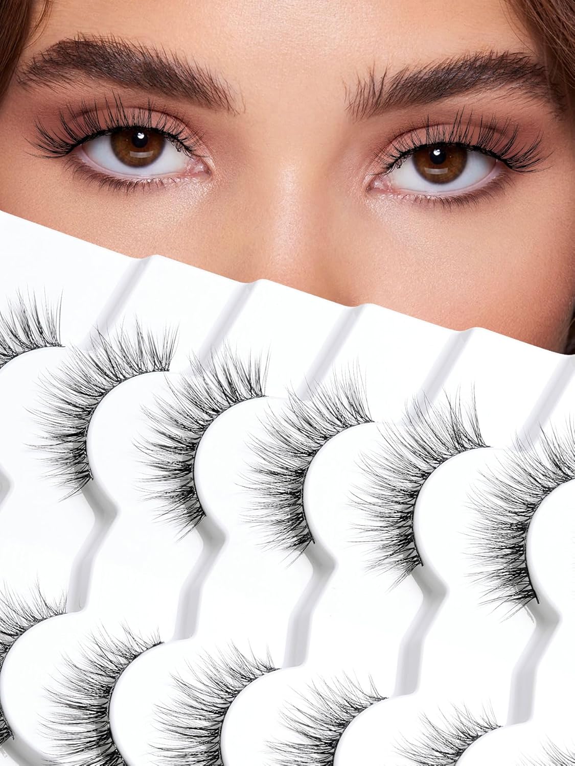 Wispy Cat Eye Lashes False Eyelashes Natural 15MM Strip Eyelashes Thin Band False Lashes 3D Volume Fake Lashes 7 Pair Soft Lash Pack Siligli-FemmiqueWomen
