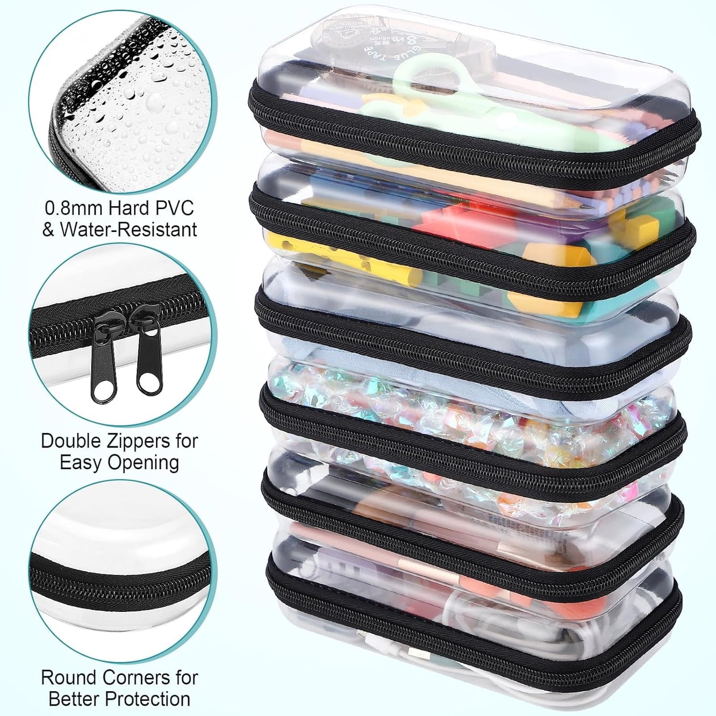 Sanwuta 6 Pcs Clear Hard Zipper Case Pencil Pouches Hard Plastic Zipper Pouches Makeup Bag Transparent Cases for Snacks Plastic Storage Organizer Box for Travel(Black,7.48 x 3.94 x 2 Inch)-FemmiqueWomen