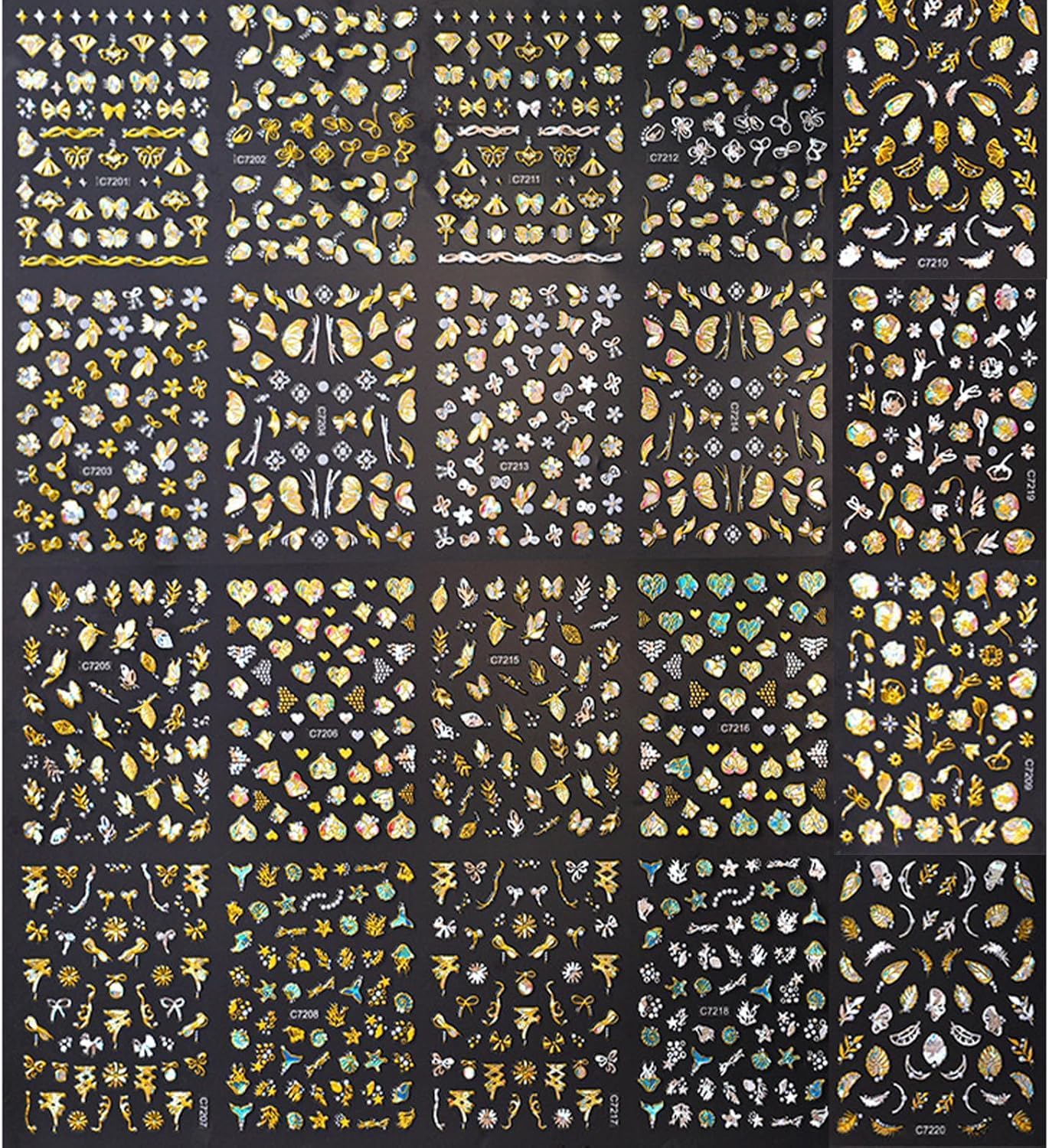 20 Sheets Butterfly Nail Stickers Y2k Gold 3D Self Adhesive Shiny Butterflies Nail Art Charms Decals Heart Nails Supplies Decoration Accessories (ST-GB)-FemmiqueWomen