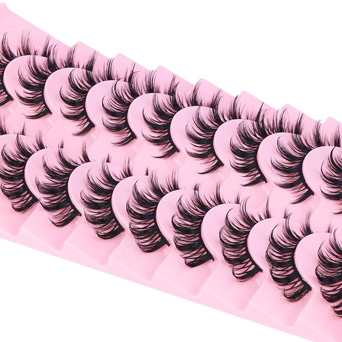 False Eyelashes Manga Lashes 10 Pairs False Eyelashes Japanese Style D Anime Lashes Natural Cosplay Lashes Natural Look 15 MM Wispy Faux Mink Lashes Full Strip Doll Lashes by FANXITON-FemmiqueWomen
