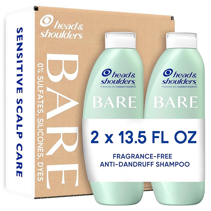 Head & Shoulders BARE Dandruff Shampoo Twin Pack, Fragrance-Free, Sensitive Scalp Care, Sulfate-Free, Silicone-Free, Dye-Free, Eco-Friendly Bottles, Safe for All Hair Types, 13.5 Fl Oz Each (Set of 2)-FemmiqueWomen