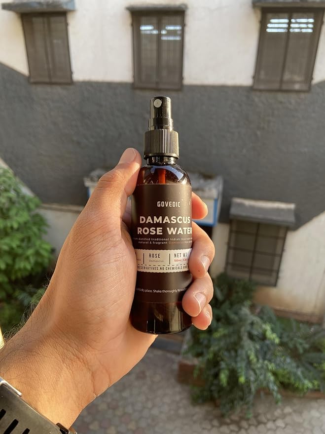 Govedic Rose Water Spray for Face Made with Damask Rose Petals, All-Natural Formula, No Dyes or Alcohol, Suitable for All Skin & Hair Types 100ml 3.38 Oz-FemmiqueWomen