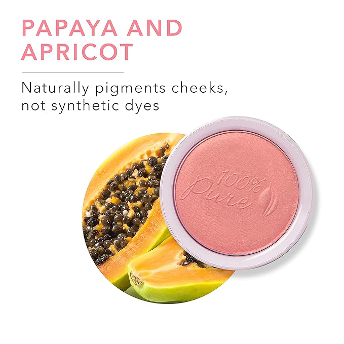 100% PURE Powder Blush (Fruit Pigmented), Mimosa, Soft Shimmery Finish, Nourishes Skin w/Rosehip Oil, Cocoa Butter, Natural Makeup (Light Coral) - 1.81 oz-FemmiqueWomen
