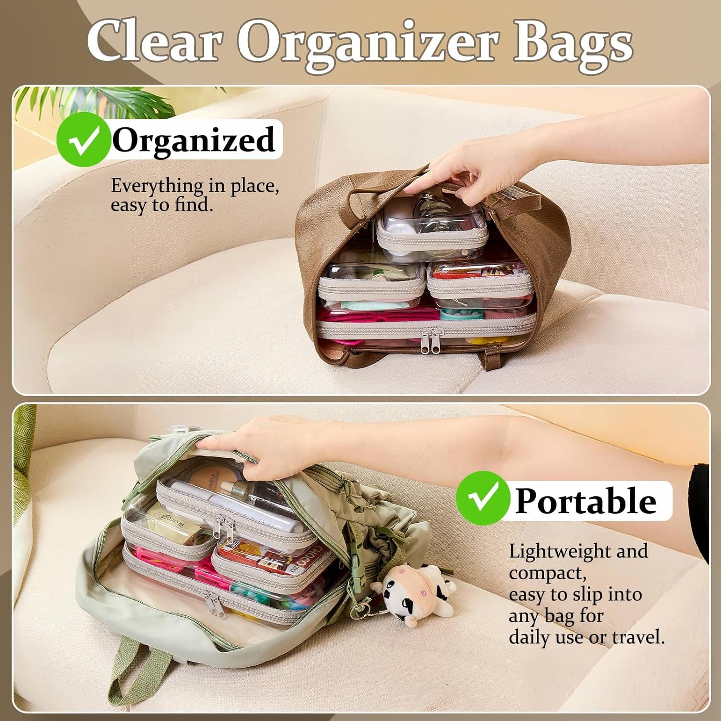 4 pcs Clear Zipper Pouches,Hard Shell Zipper Case, Toiletry Bag for Travel, CLear Diaper Bag, Toiletry Pouch, Travel Organizer, Clear Cosmetic Bag,Toy Storage Bins (M+3S) (Gray)-FemmiqueWomen