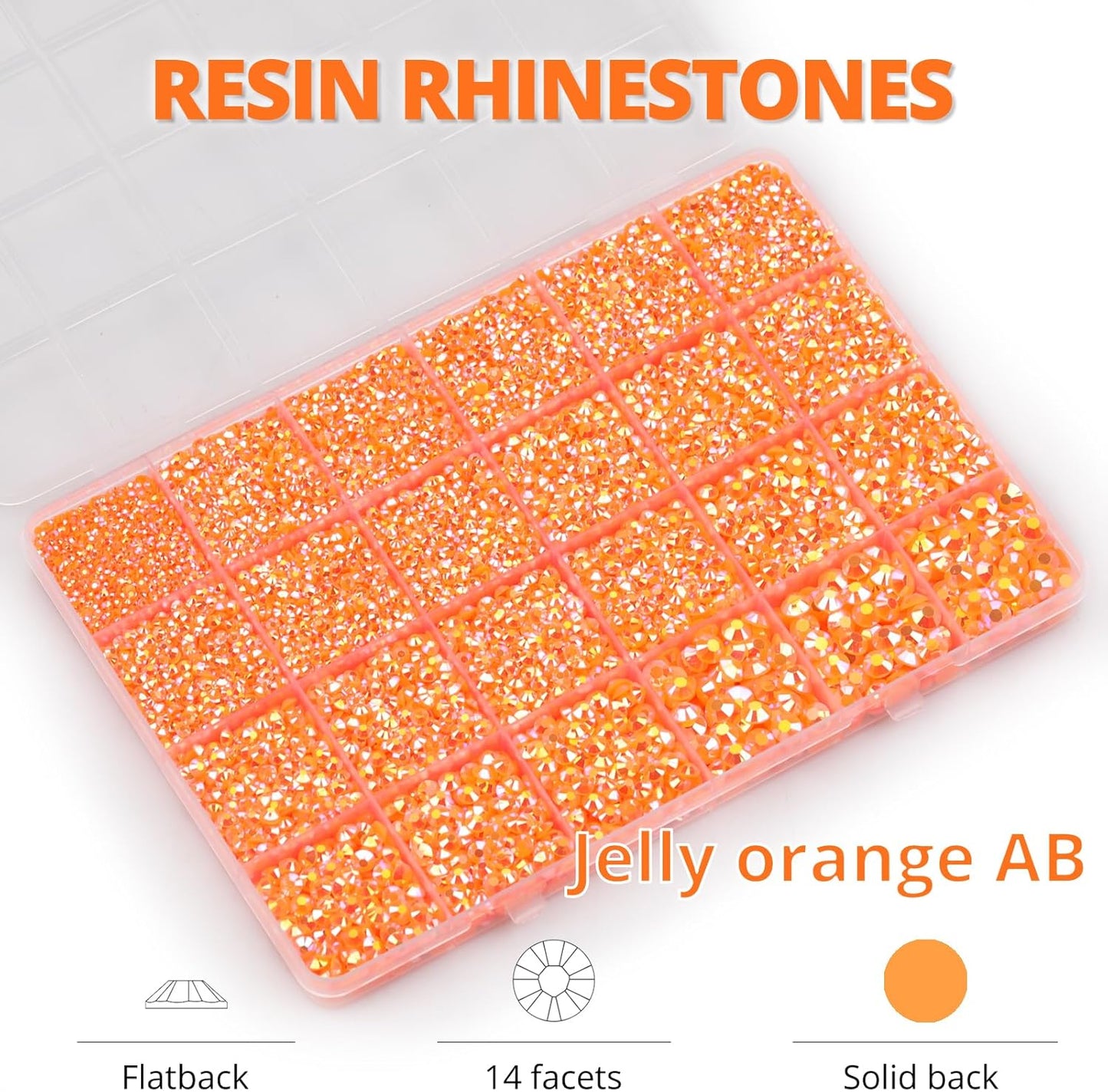 30000Pcs Resin Jelly Rhinestones Set for Crafting Bedazzling, Orange AB Flatback Gems Jewels for Crafts Clothes Shoes Fabric Outfit Nails Makeup, Flat Back Crystal 2-6mm with b 7000 Glue-FemmiqueWomen