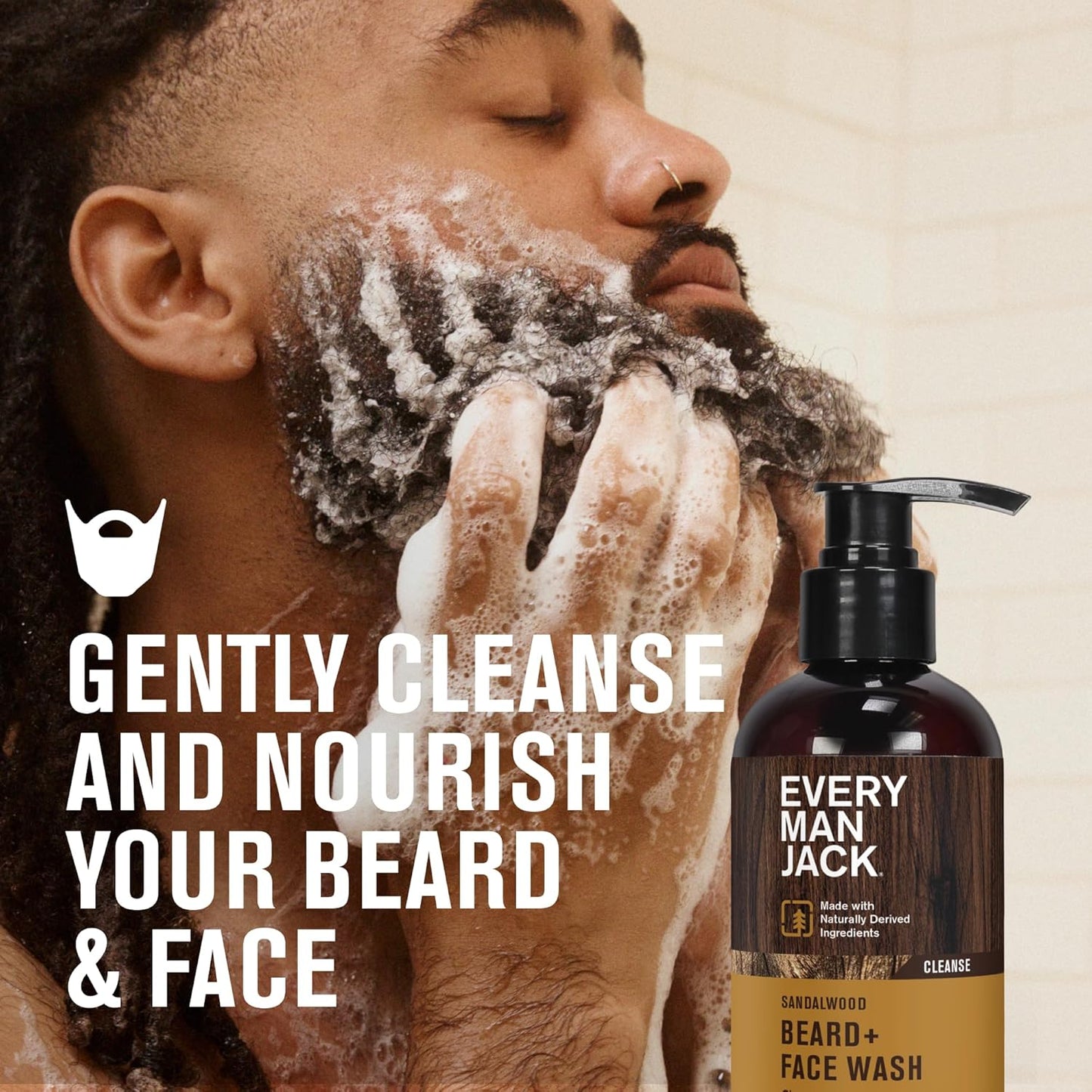 Every Man Jack Sandalwood Beard Wash - Cleanse, Soften, and Hydrate for a Healthier Beard - Made w/Naturally Derived Ingredients like Aloe Vera and Coconut - 6.7 oz - 2 Pack-FemmiqueWomen